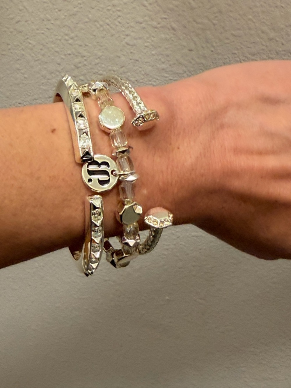 Bomb Party NWOT! Silver Multi-Row Bracelet with Black Enamel Logo Charm - Picture 6 of 8